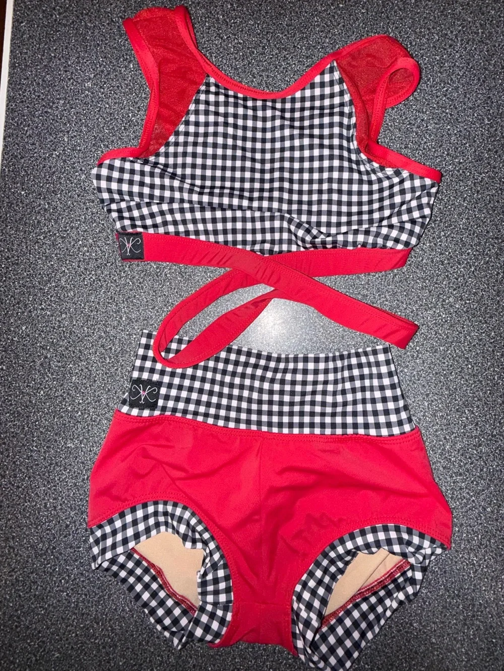 Kandi Kouture Red & Black Gingham Two-Piece Dance Set Size Child X-Large